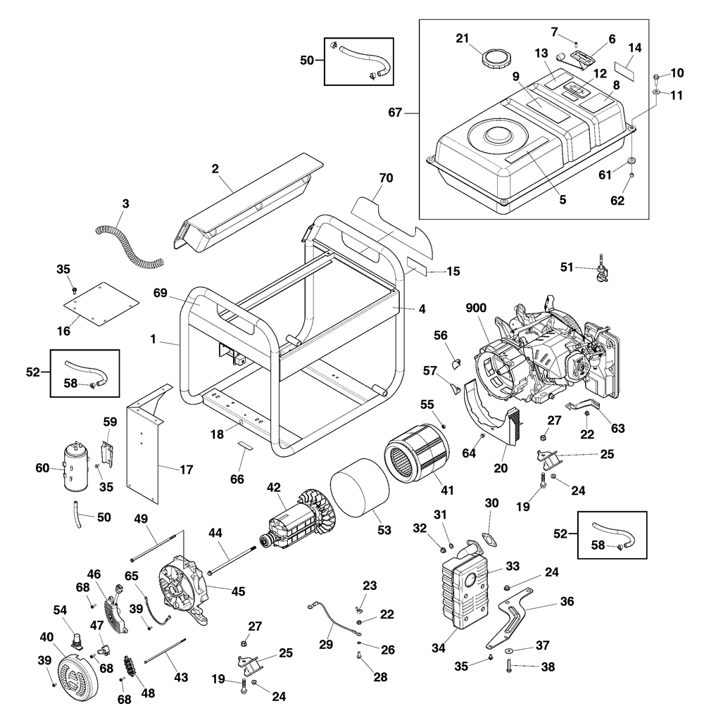 Main Unit Diagram and Parts List for 030744-00  Briggs and Stratton Generator